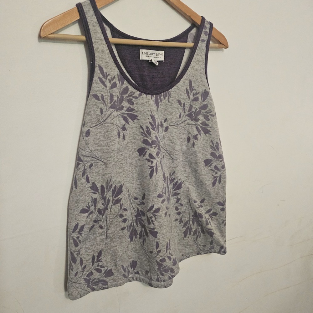 Live Love Lounge Women's Tank TopXL Floral Print Purple Gray Soft Sleeveless